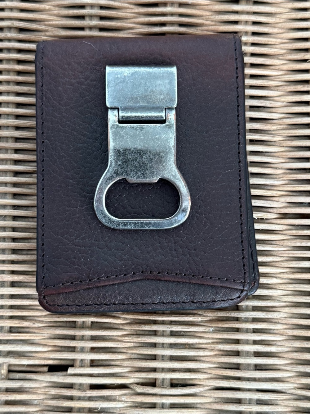 Wilsons Brown Leather Bi-Fold Bottle Opener Money Clip Wallet